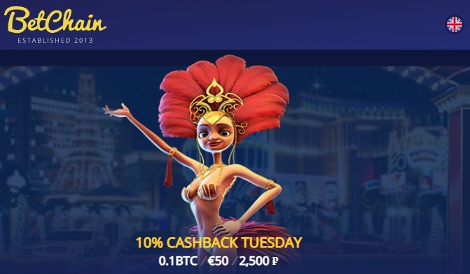 BetChain Casino - 10% Cashback Tuesday Bonus