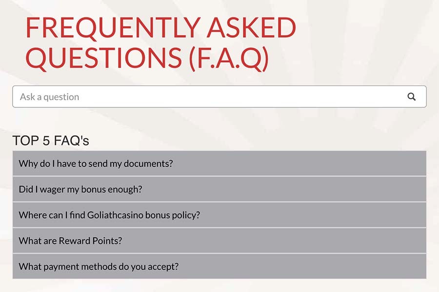 goliath casino FAQ casinofollower